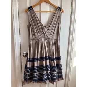 Project Alabama Artisanal Hand-Stitched Pleated Cotton Voile Dress Taupe XS